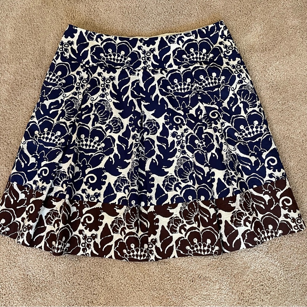 Trina Turk Navy Brown White Floral Skirt Size 10 - Picture 3 of 8